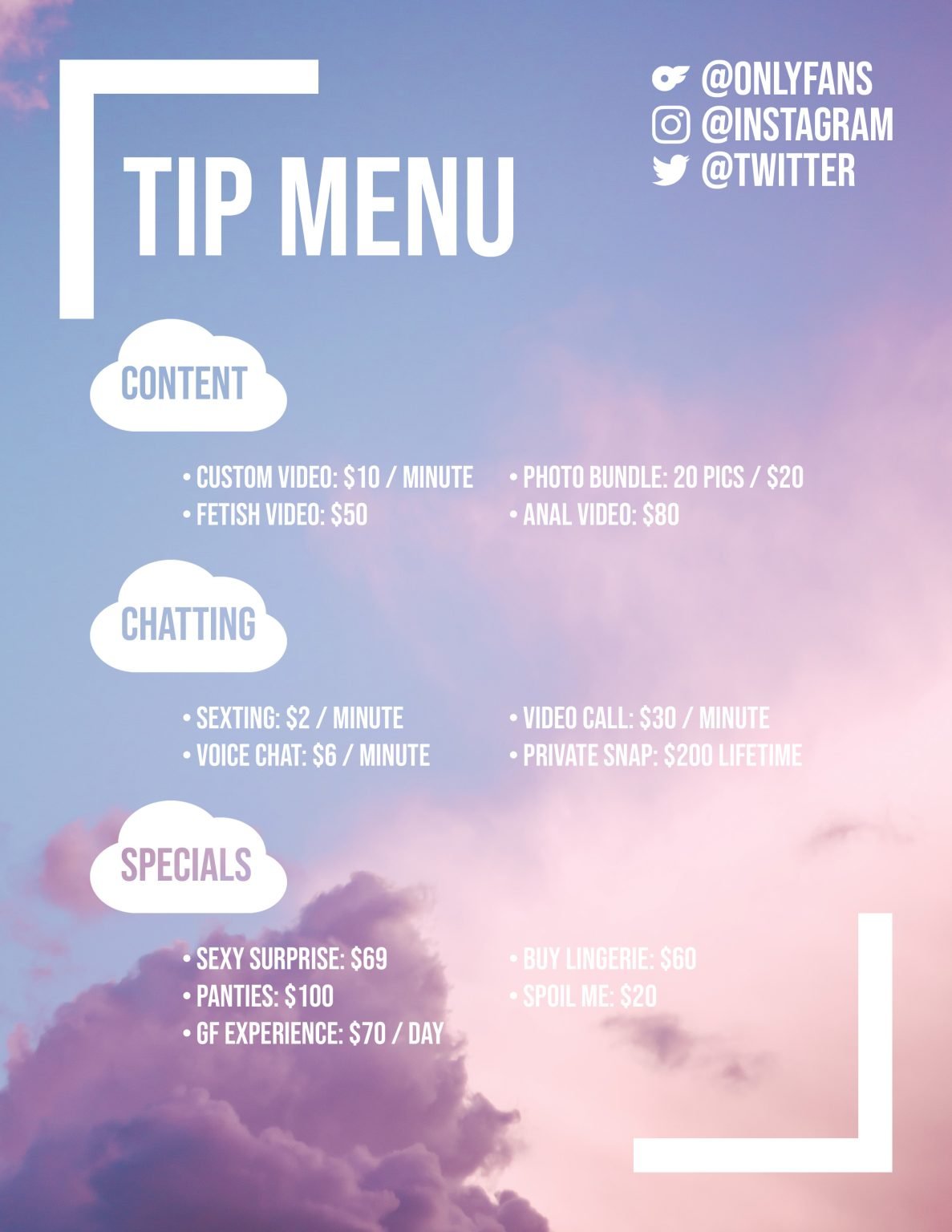 OnlyFans Tip Menu | Divafluence